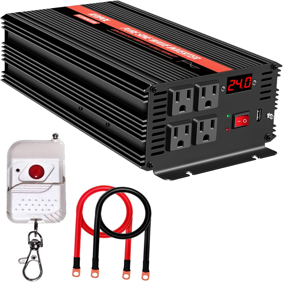 1500 Watt Pure Sine Wave Power Inverter 12V DC to 110V AC 60HZ with 4 AC Outlets and 1 USB Output X38638