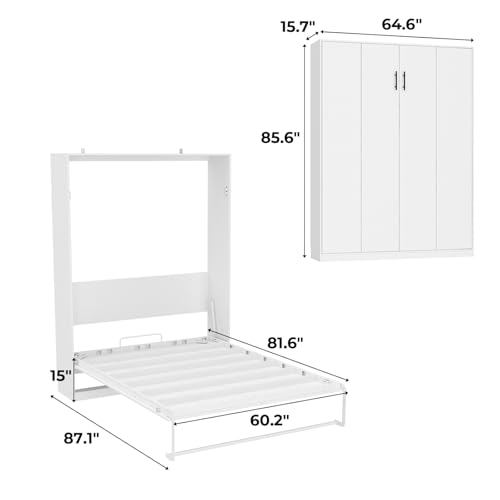 White Twin Murphy Bed with Drawer F268901