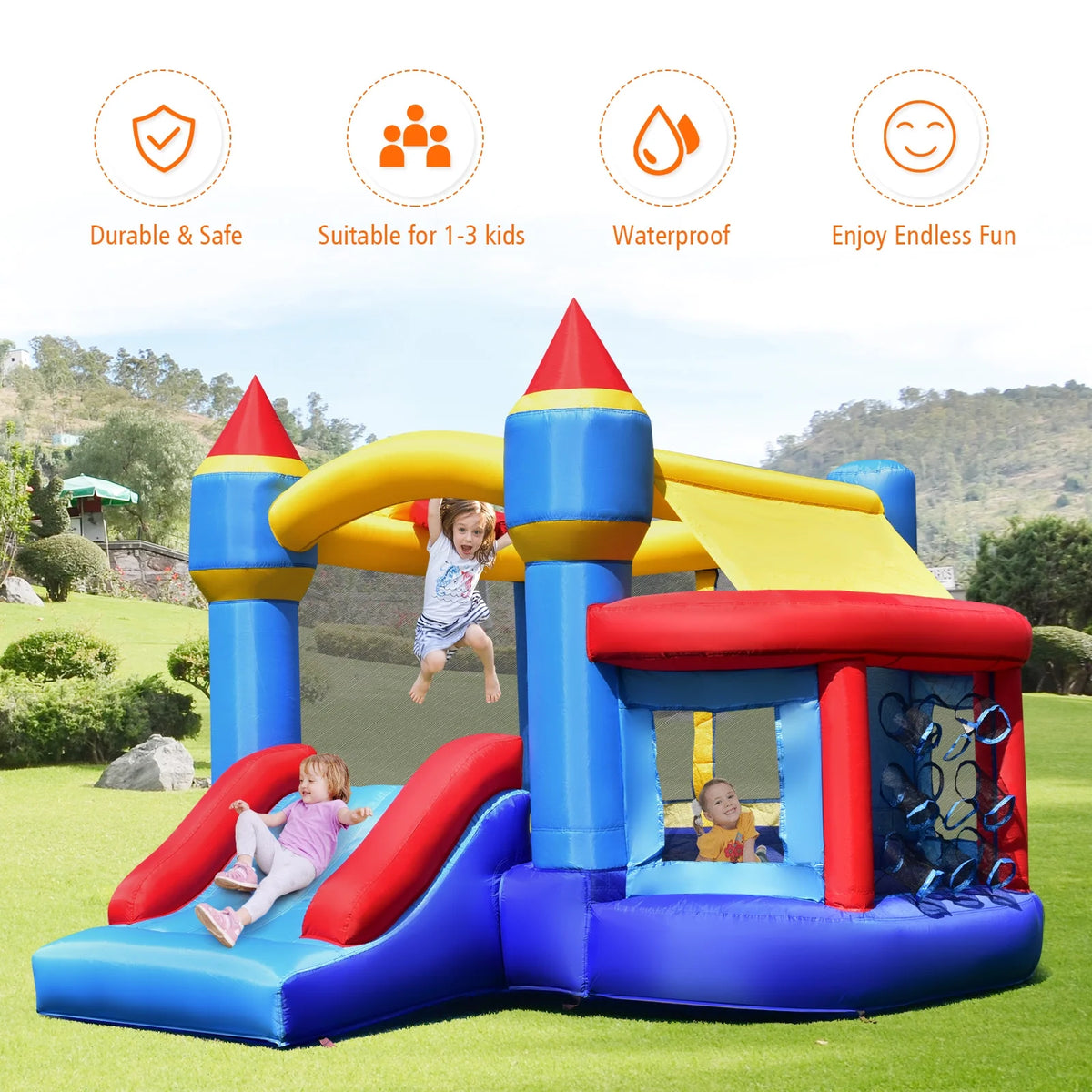 Inflatable Bounce House Castle Slide Bouncer with Basketball Hoop J615