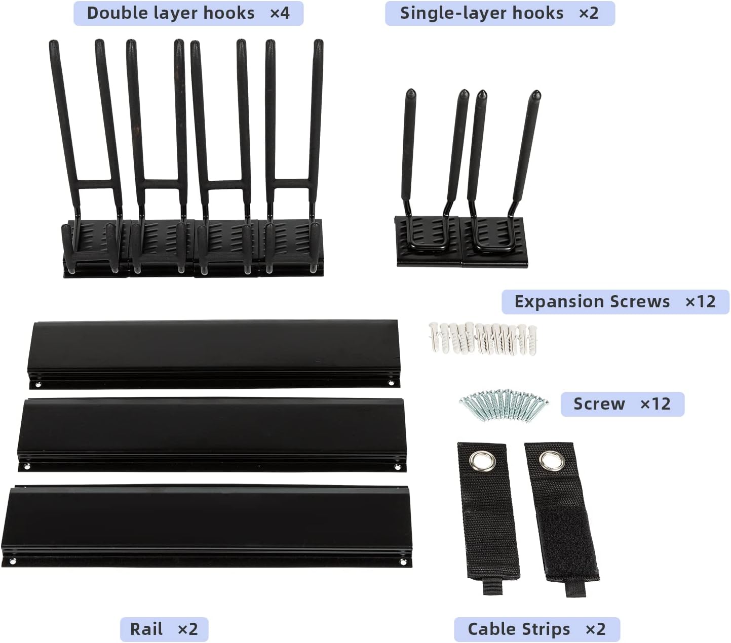 Wall Mount Garage Tool Organizer Storage Rack with Hooks, Pack of 2 H139971