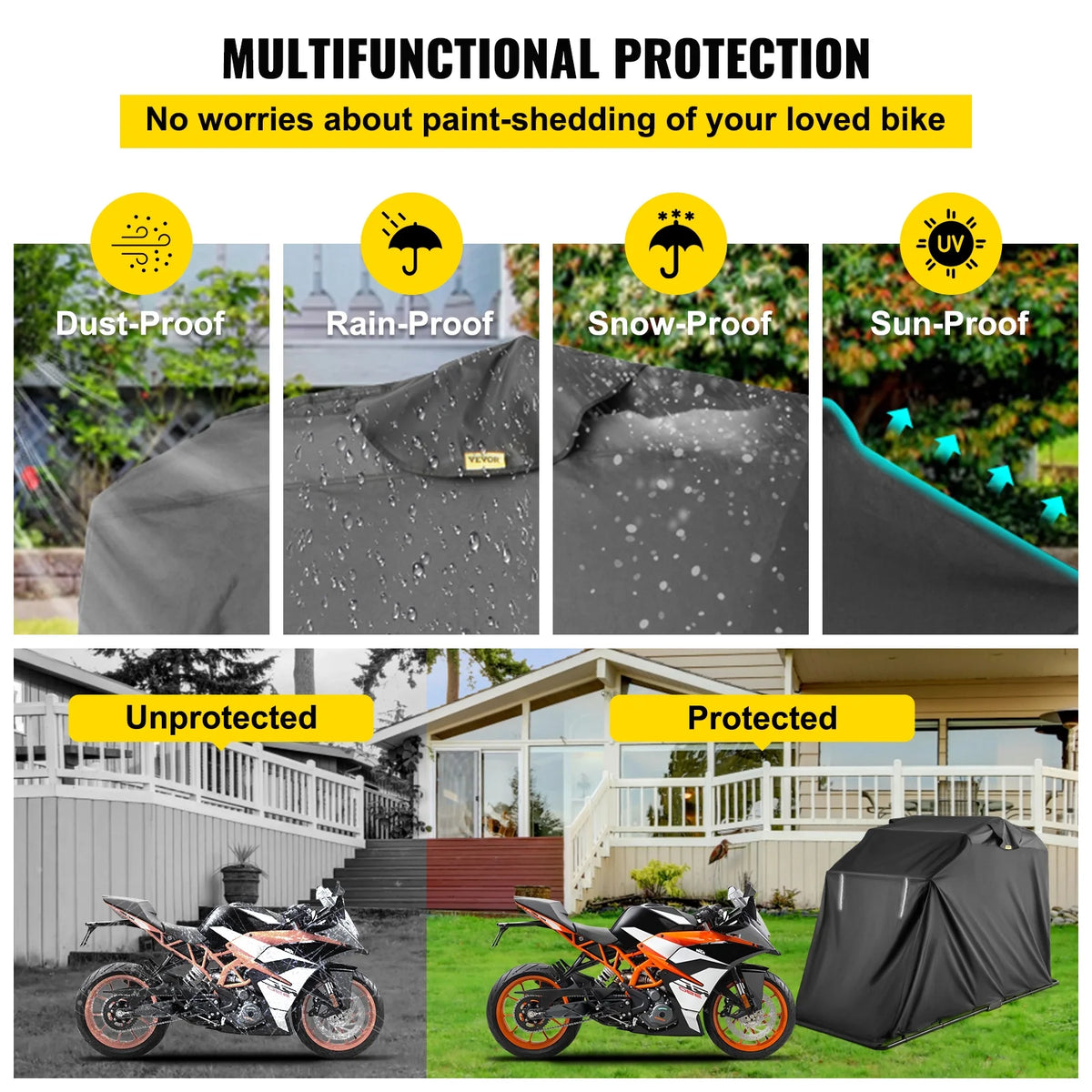 Heavy Duty Motorcycle Cover, 600D Oxford Waterproof with Lock-Holes & Storage Bag W99938