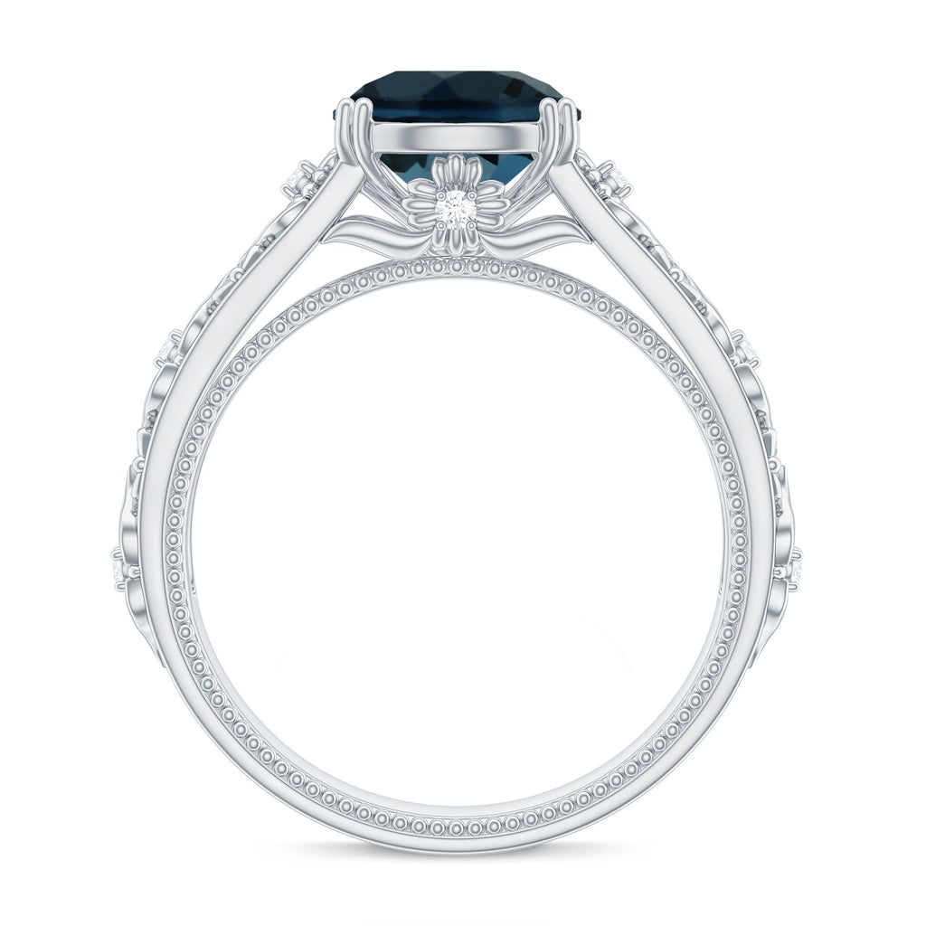 London Blue Topaz Solitaire Ring with Diamond Accent, 925 Sterling Silver, US 9.50 L69026