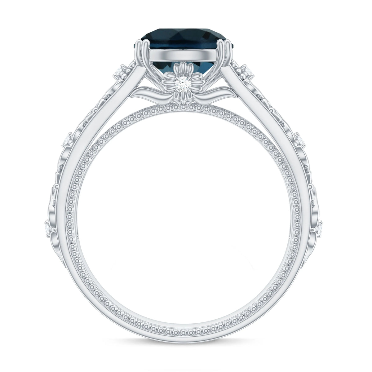 London Blue Topaz Solitaire Ring with Diamond Accent, 925 Sterling Silver, US 9.50 L69026