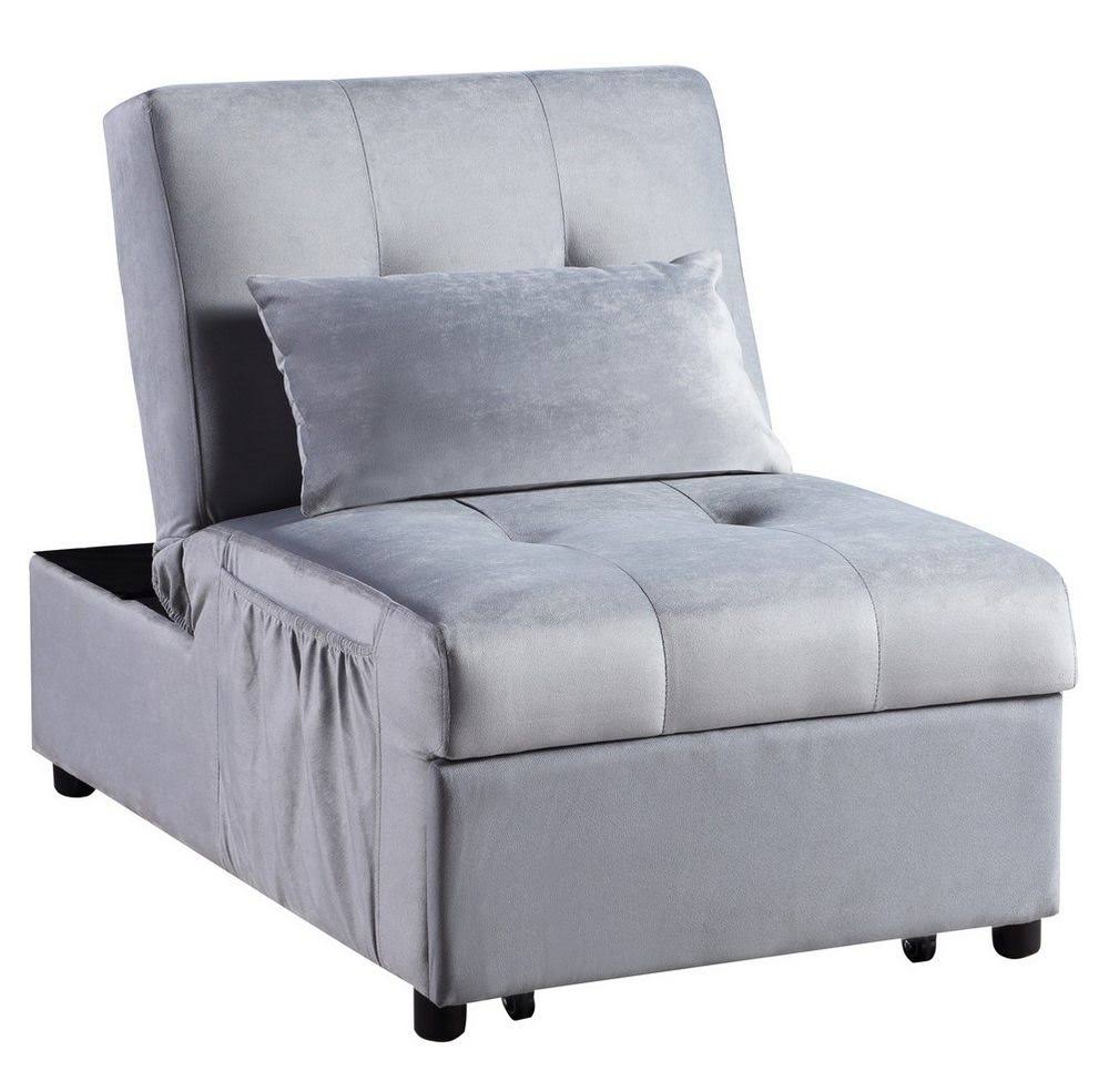 Gray Wood Storage Bench with Pull Out Ottoman F46150