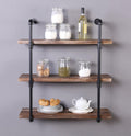 31.5-Inch Industrial Pipe Shelf, 3-Shelf Metal Bookcases, Retro Brown K5572