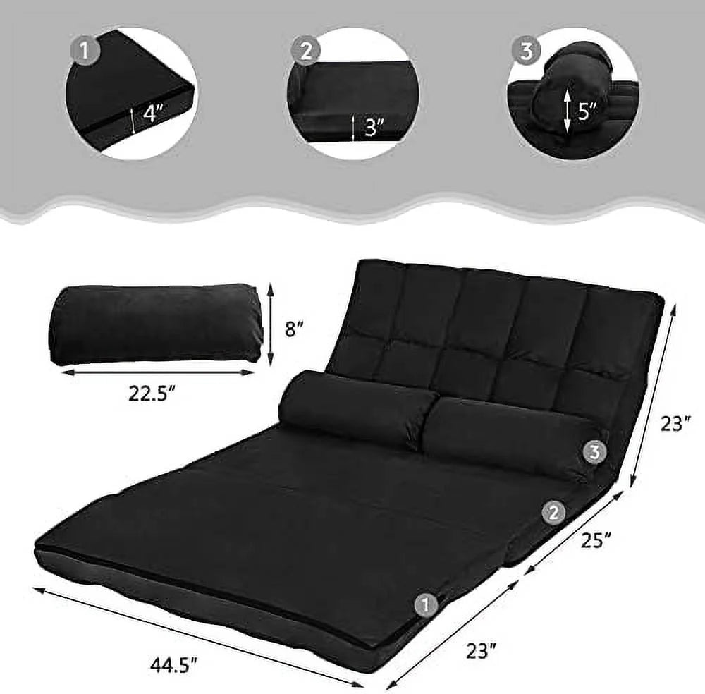 Foldable Floor Sofa with 2 Pillows & Suede Cloth Cover O38260