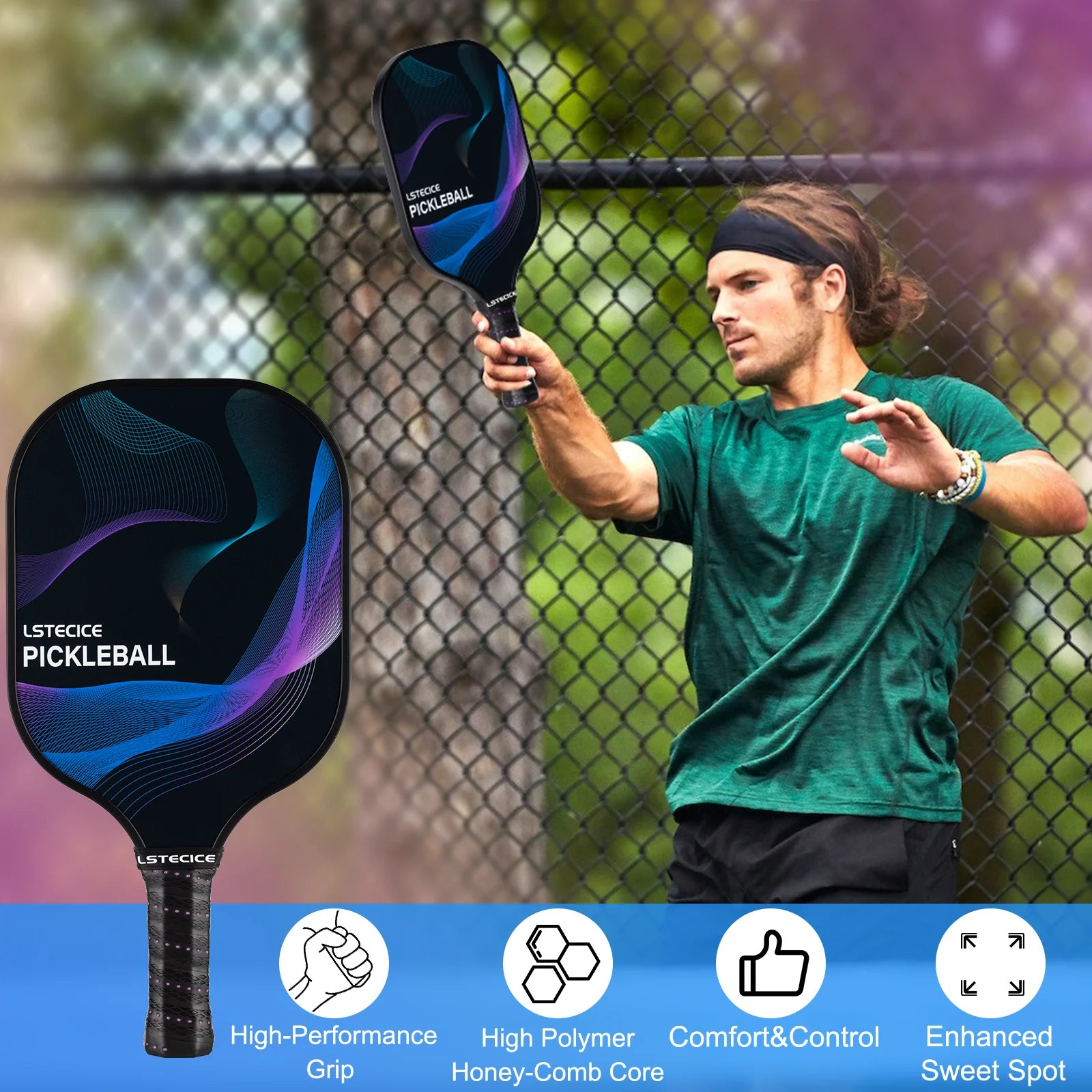 Purple Graphite Pickleball Paddles Set of 2 with Carry Case O118878
