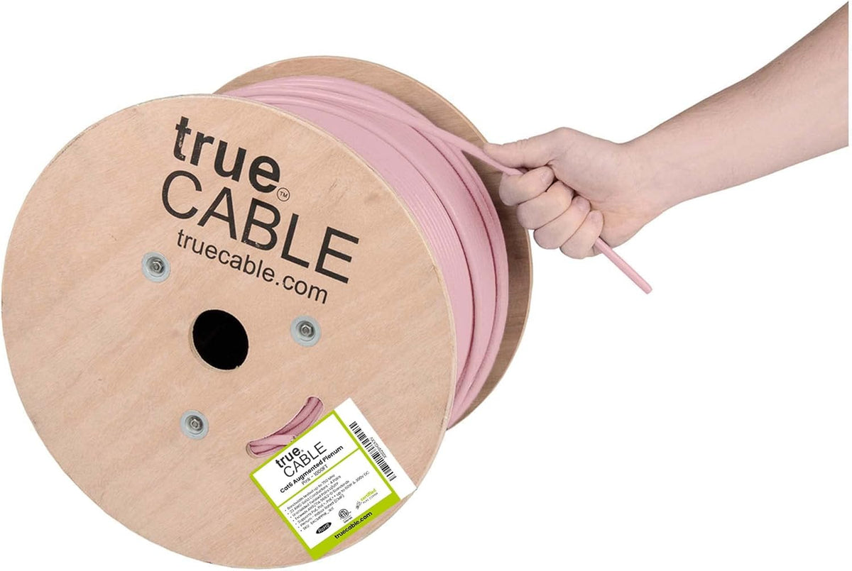 Cat6A Plenum 1000ft Pink 23AWG 4 Pair Solid Bare Copper Bulk Ethernet Cable G146226