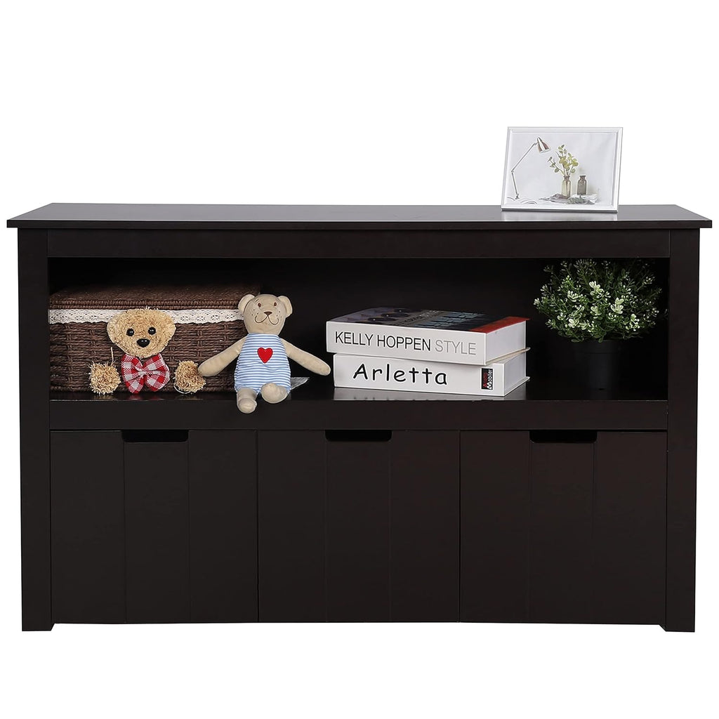 Espresso Toy Box Organizer Storage Cabinet with Movable Drawers and Open Storage Cube Shelf E86357