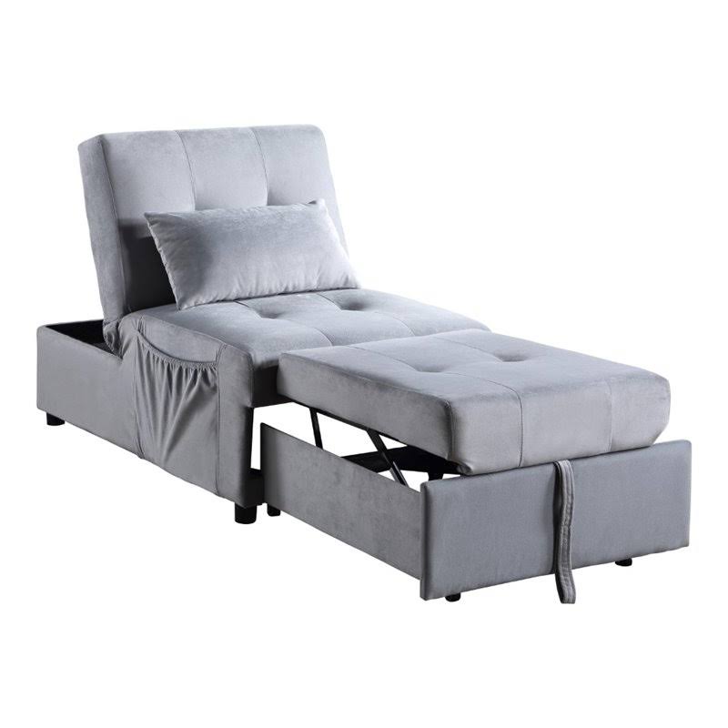 Gray Wood Storage Bench with Pull Out Ottoman F46150