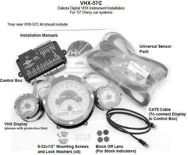 57 Chevy Car Analog Gauges System Black Alloy White Q571832