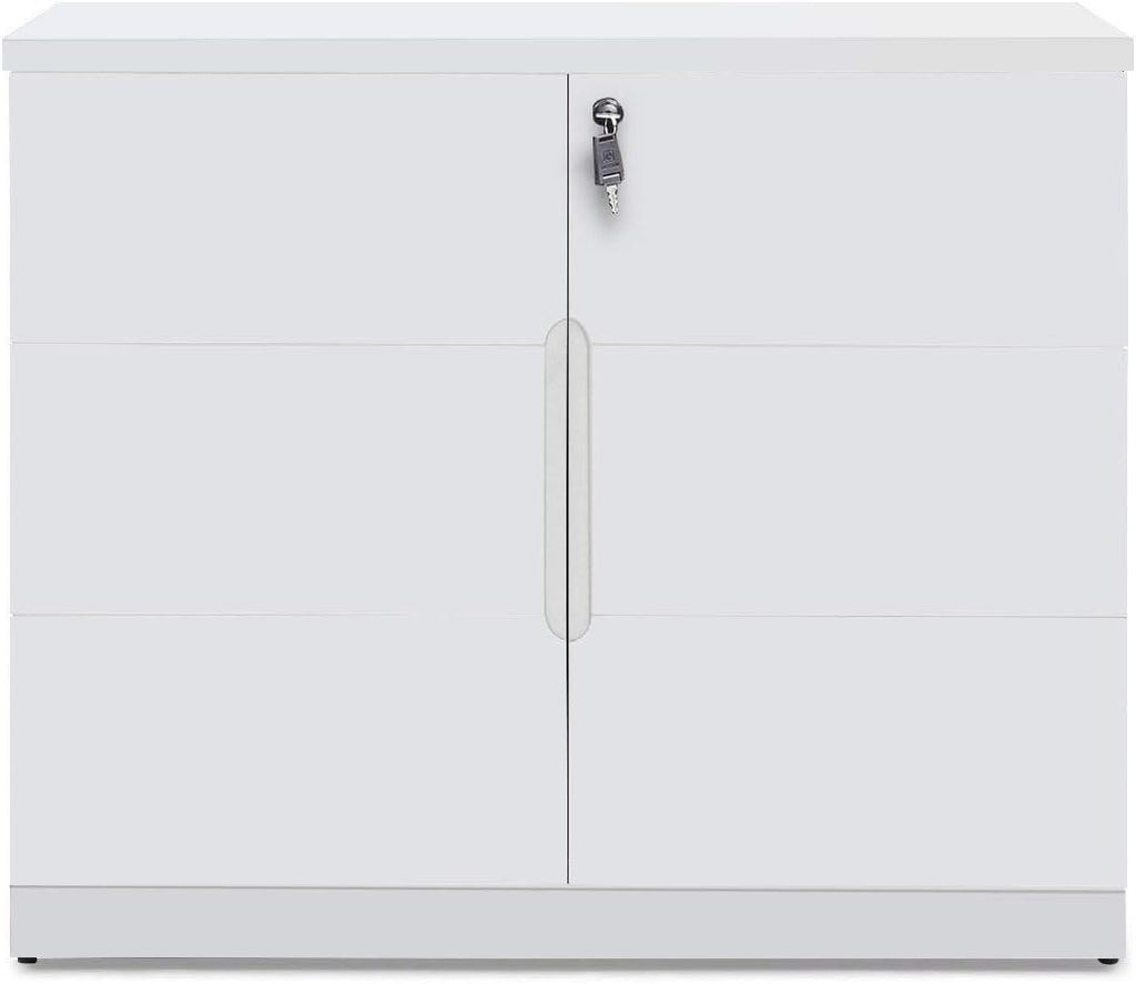 White 2 Door Storage Cabinet with Glass Doors U849
