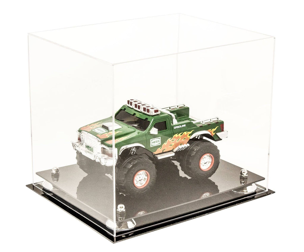 Clear Acrylic Display Case - Medium Rectangle Box with Gold Risers 12.25 inch x 10 inch x 10.5 inch R72258