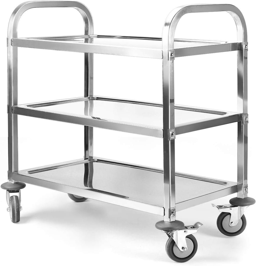 3 Tier Stainless Steel Utility Cart with Wheels Serving Trolley Storage Shelf Q5796