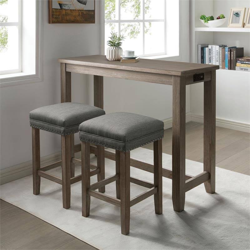 Wire-Brushed Gray Wood Counter Height Table F789