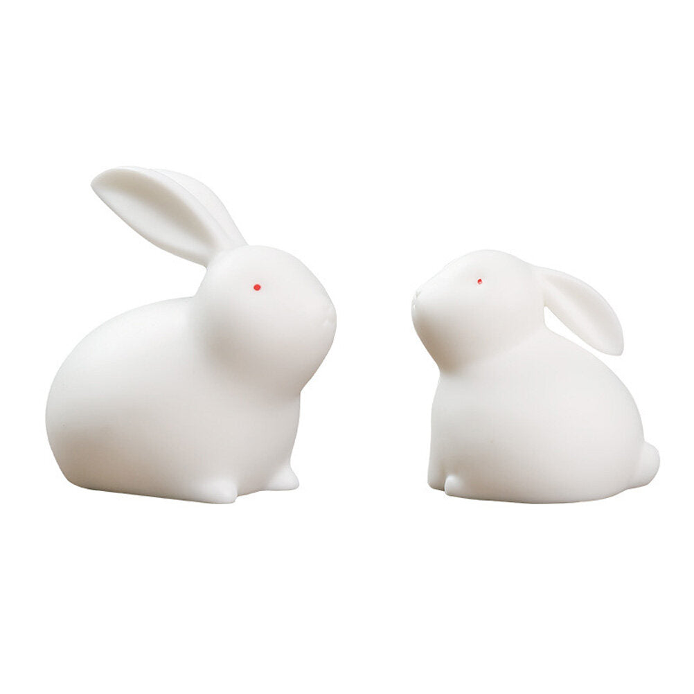 2 Pcs Ceramic Rabbit Ornaments Dollhouse Miniatures Y8777