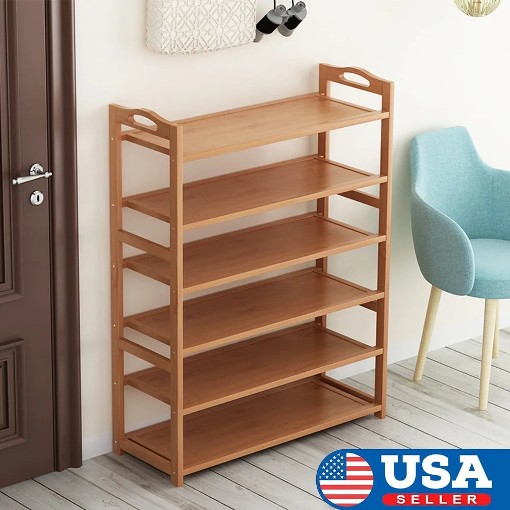 6 Tier Natural Bamboo Wooden Shoe Rack Storage Shelf B801