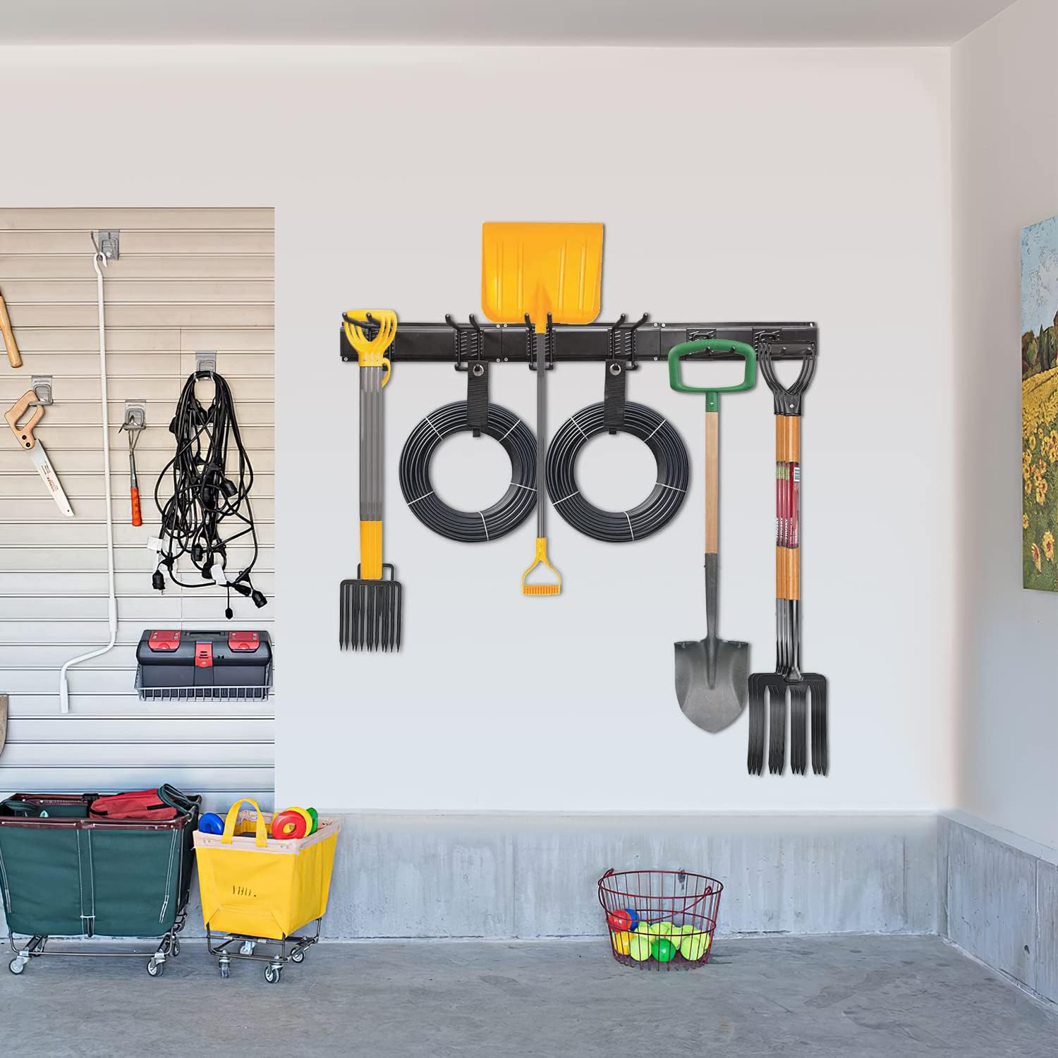 Wall Mount Garage Tool Organizer Storage Rack with Hooks, Pack of 2 H139971