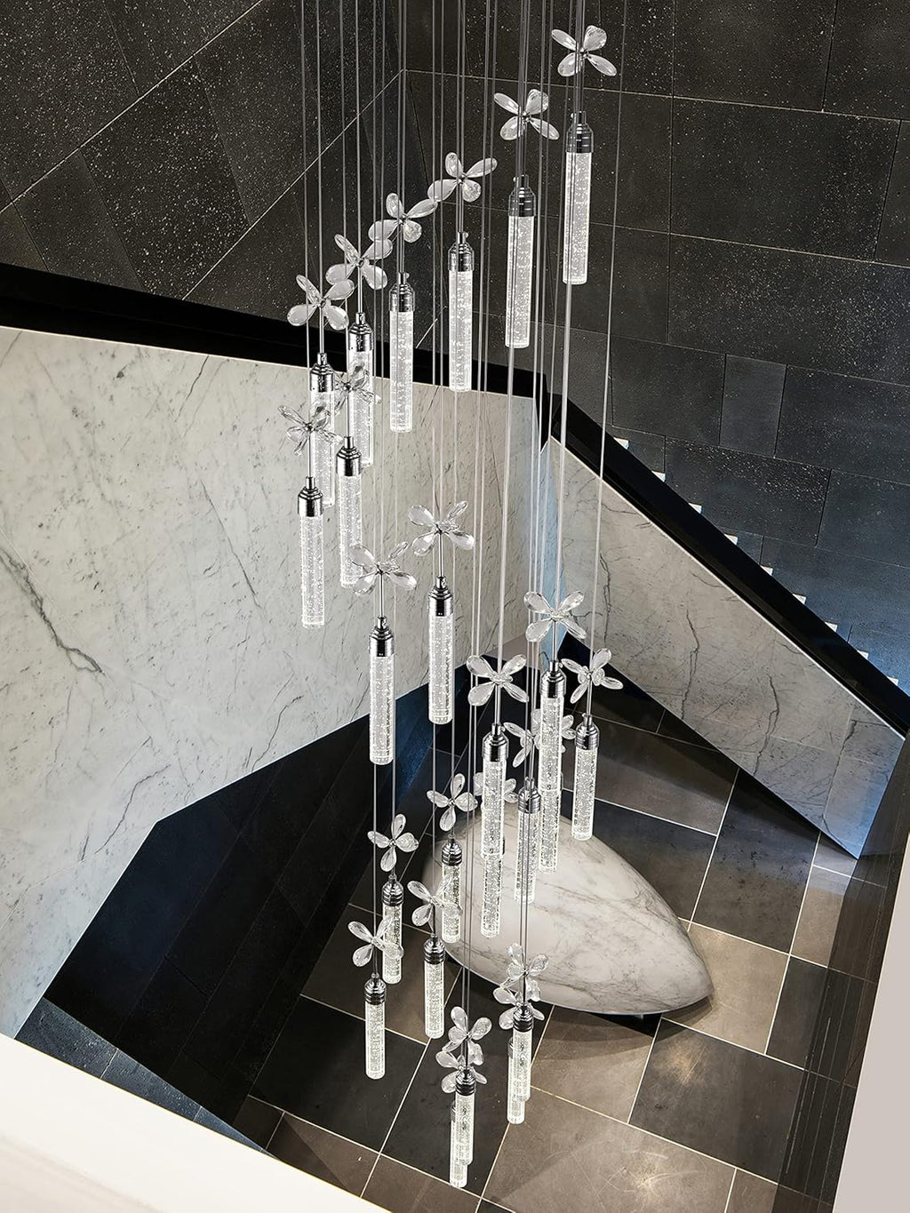 12-Lights Raindrop Spiral Crystal Chandelier with Remote Control Dimmable LED D3158