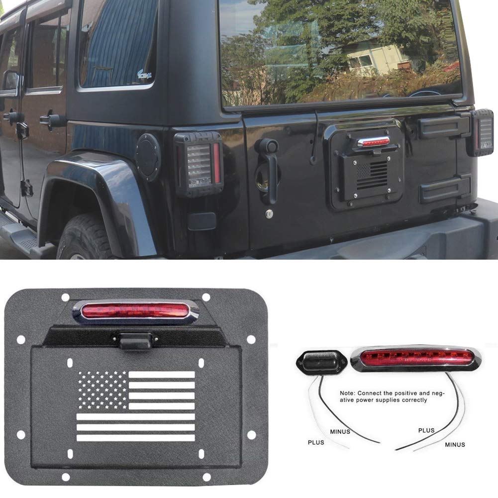 Spare Tire Delete License Plate Relocation Kit with Plate Light and Third Brake Light for Wrangler JK JKU Pack of 2 T79453