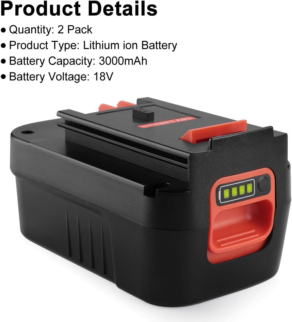 2Pack 3.0Ah Lithium Replacement Battery for Black and Decker 18 Volt Battery V13635
