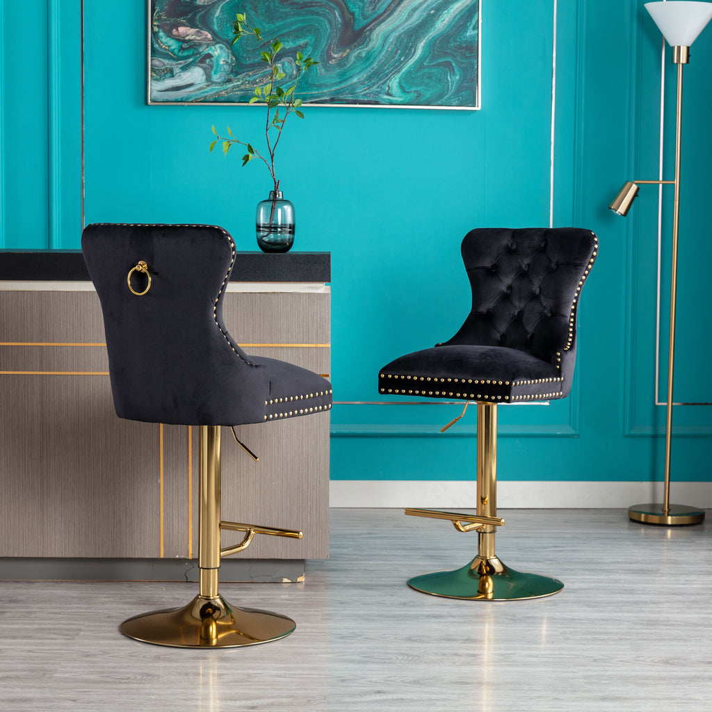 Black Velvet Swivel Bar Stools Set Of 2 Adjustable Counter Height H7235