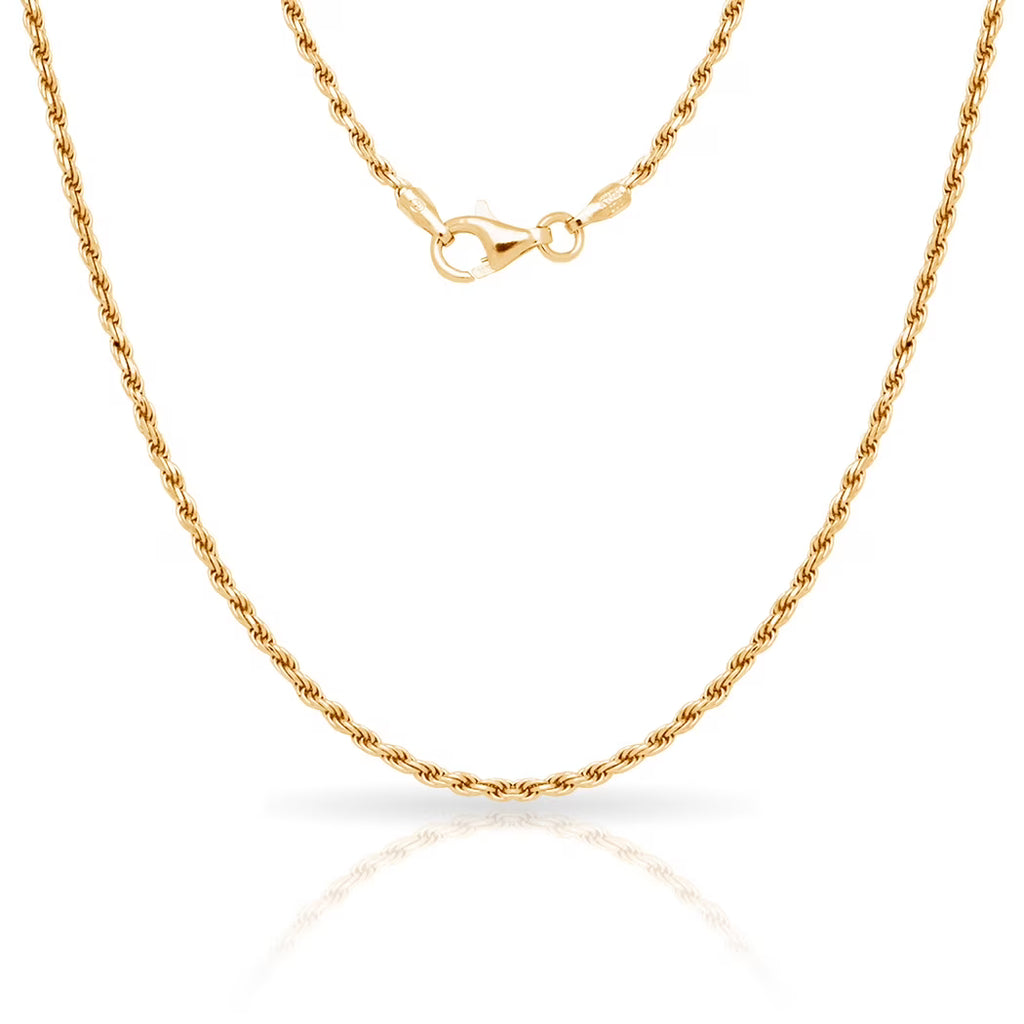 925 Sterling Silver 2mm Gold Plated Rope Chain Necklace 16 Inch V471045