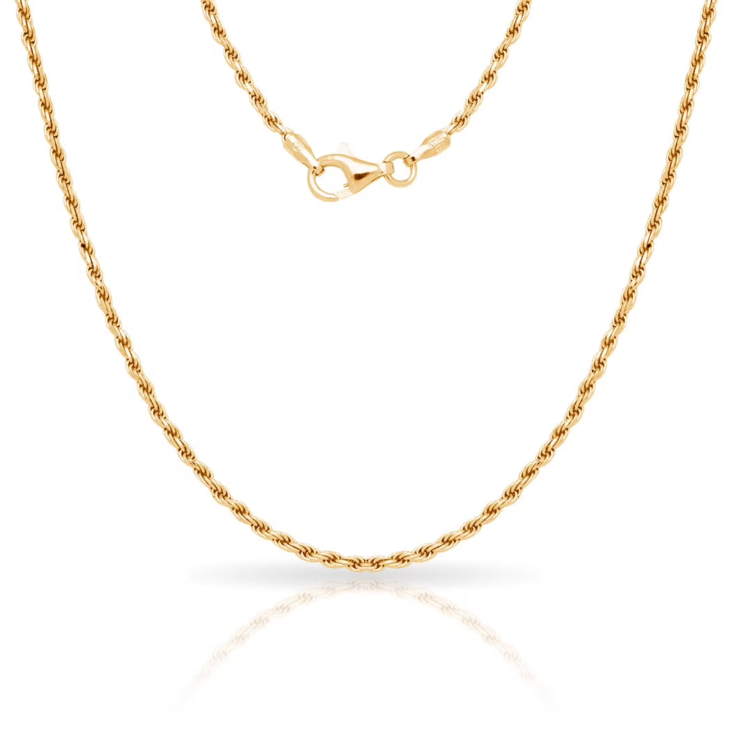 925 Sterling Silver 2mm Gold Plated Rope Chain Necklace 16 Inch V471045