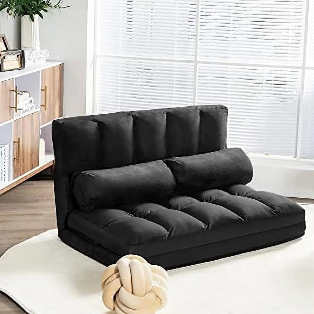 Foldable Floor Sofa with 2 Pillows & Suede Cloth Cover O38260