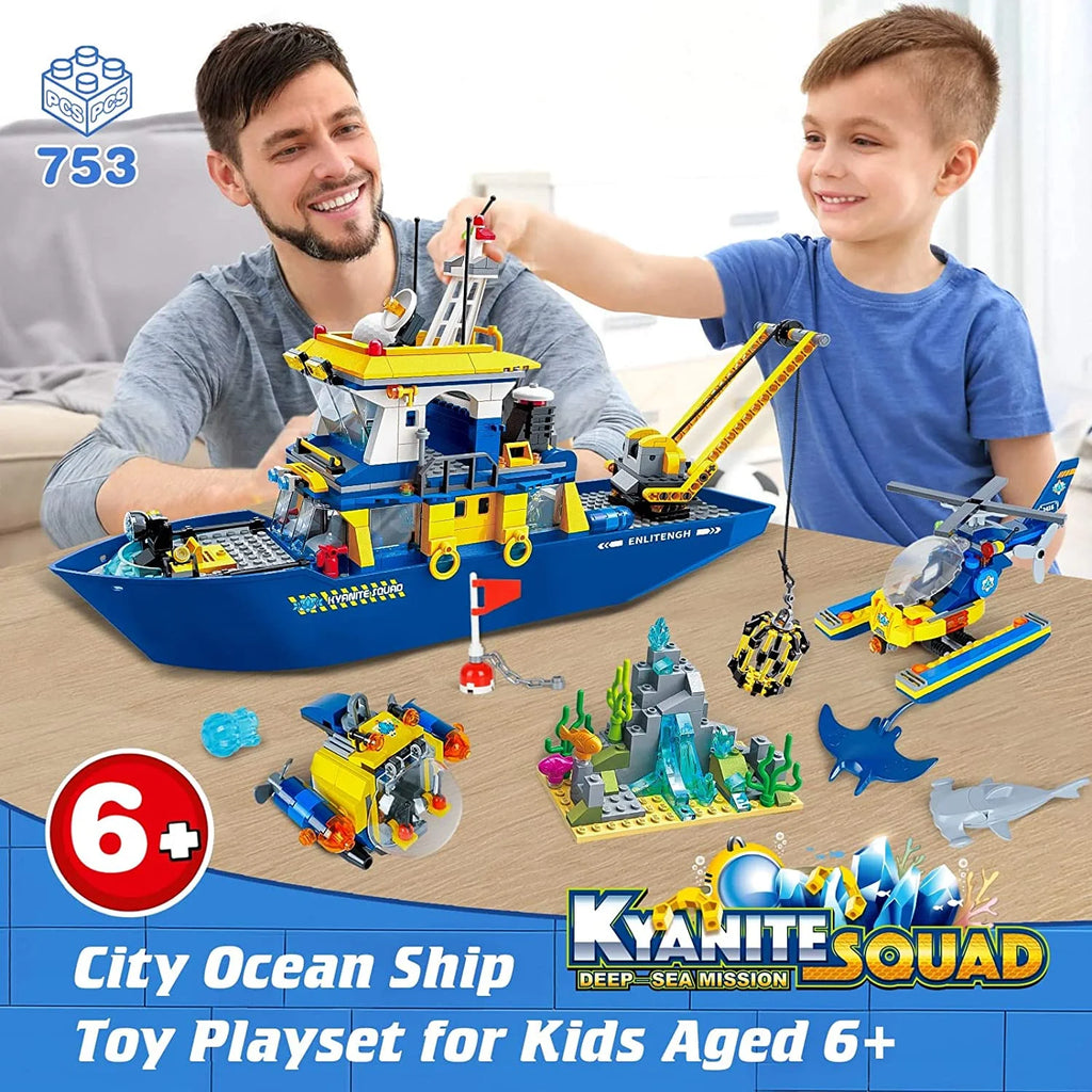 Ocean Exploration Ship Building Kit with Submarine and Helicopter, 753 Pieces P330