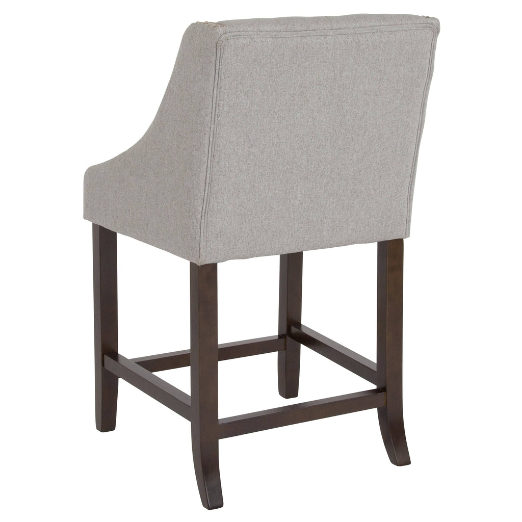 24-Inch Transitional Tufted Walnut Counter-Height Stool - Black Leather B9590