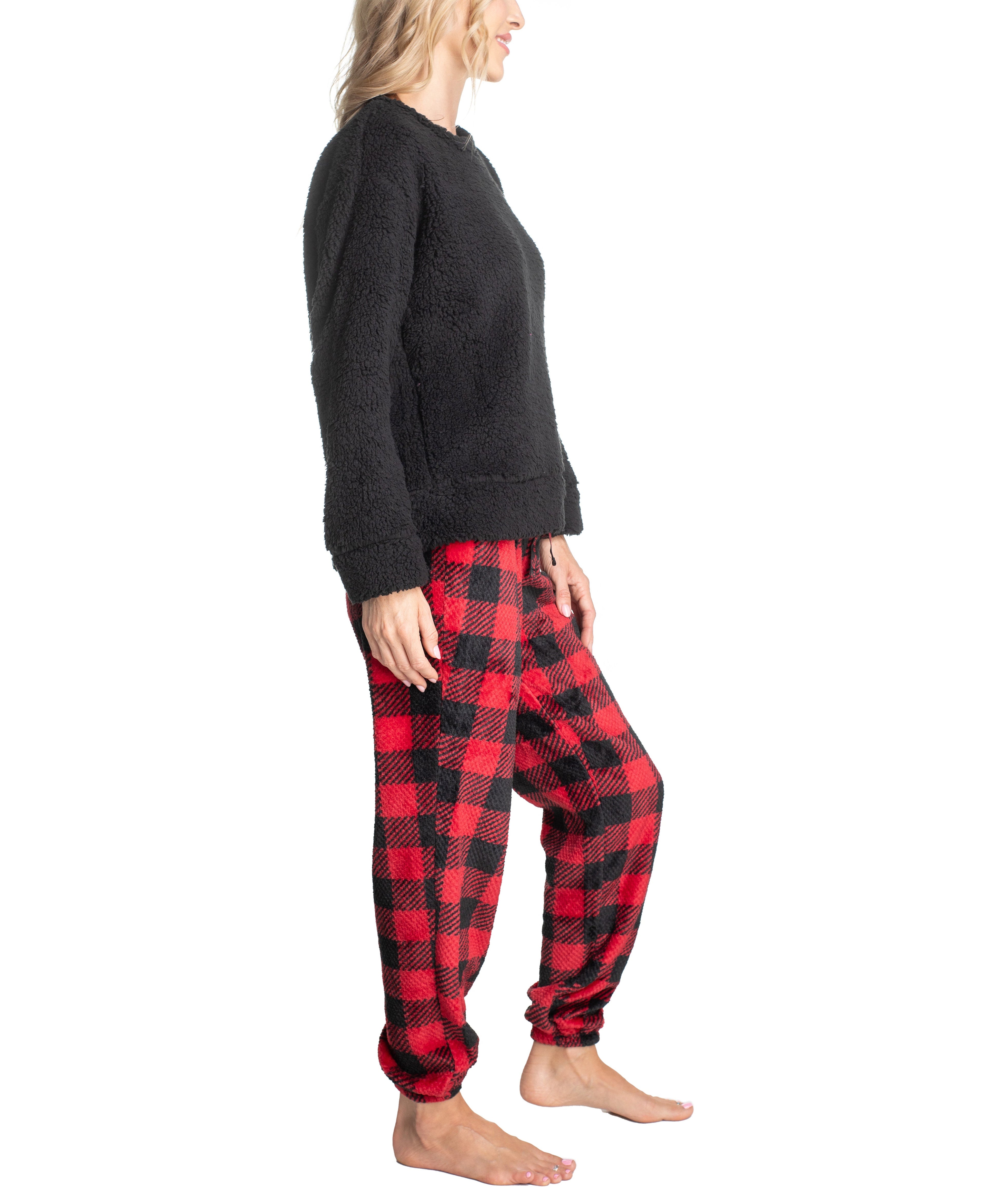 Sherpa Plush Pajama Set, Buffalo/Black, X-Small F702068