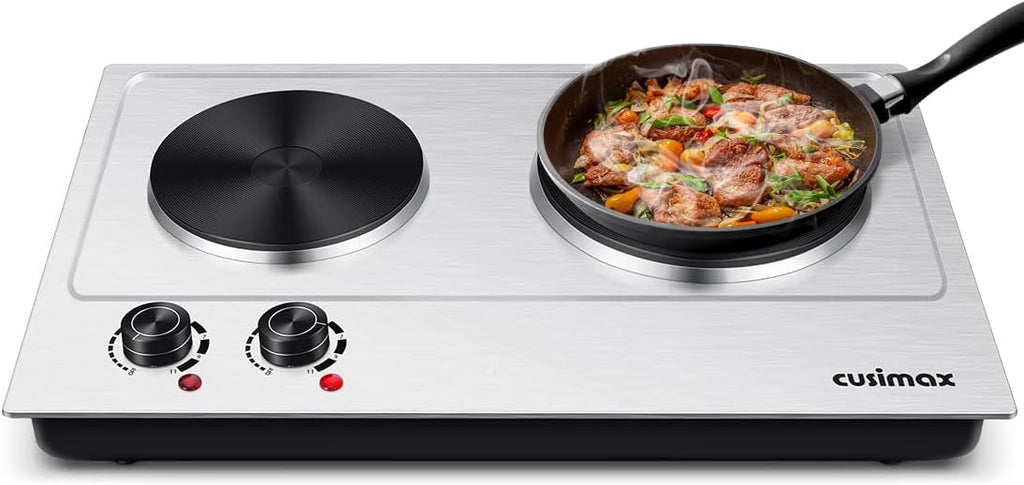 Double Hot Plate Cooktop, 1800W Portable Electric Burner, Cast Iron, Stainless Steel Z24850