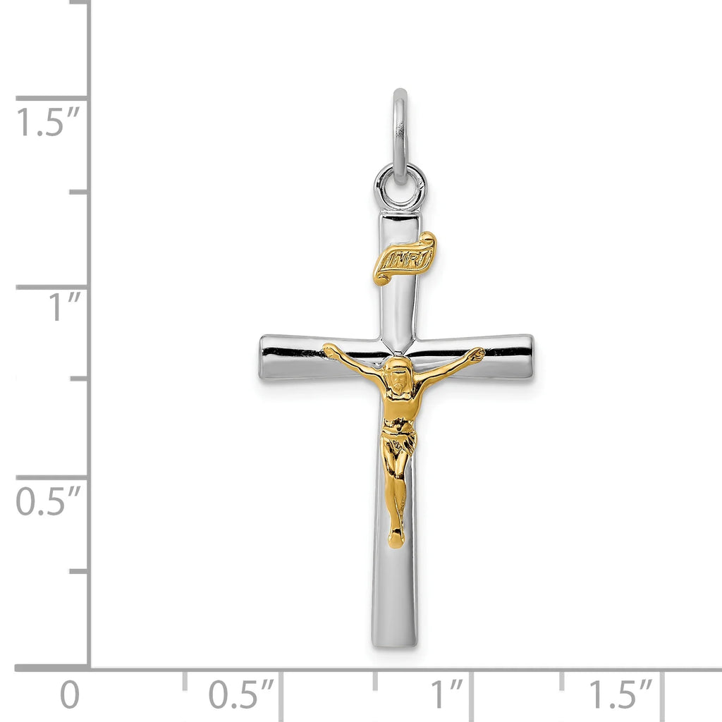 18K Gold Rhodium-Plated Sterling Silver Crucifix Charm Pendant with Sterling Silver Cable Chain Necklace 18'' Y504708