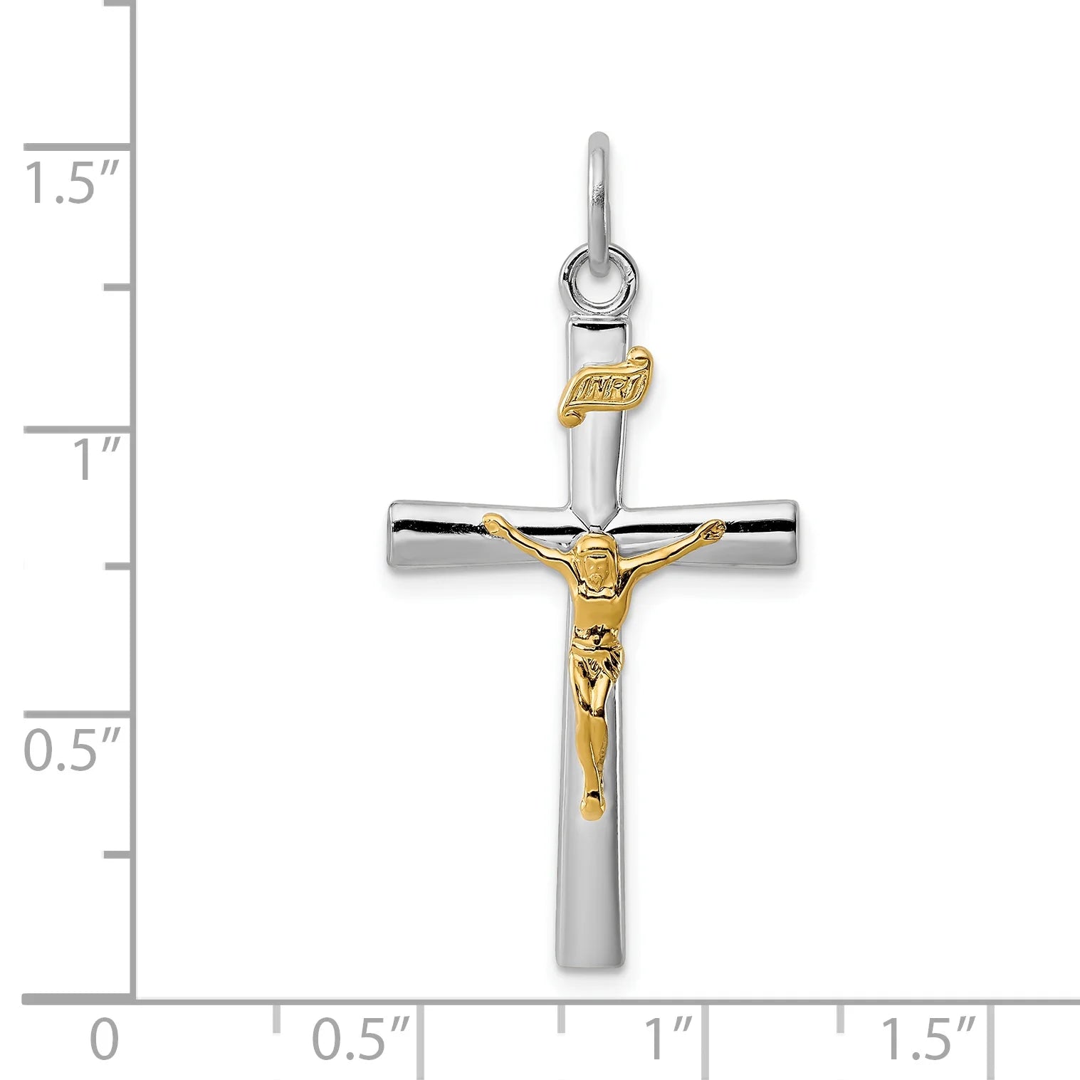18K Gold Rhodium-Plated Sterling Silver Crucifix Charm Pendant with Sterling Silver Cable Chain Necklace 18'' Y504708