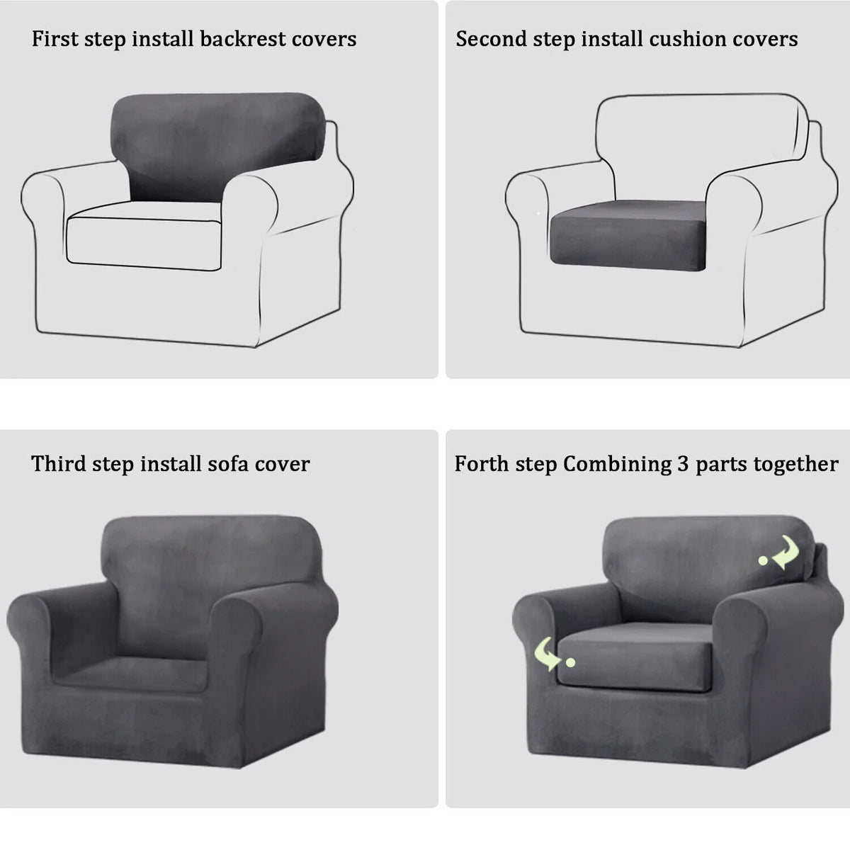 Dark Blue 3 Piece Stretch Velvet Sofa Slipcover O456298