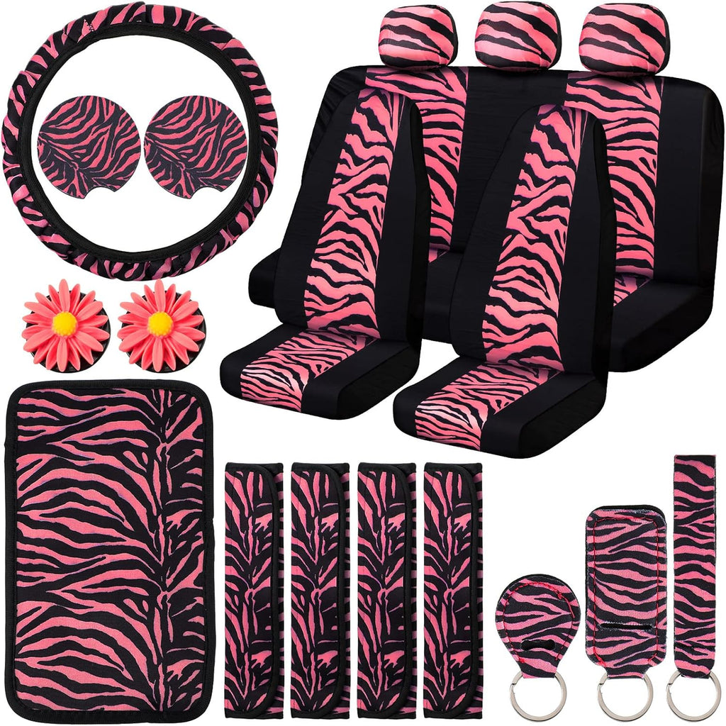 20 Pieces Hot Pink Zebra Print Car Accessories Set F5914