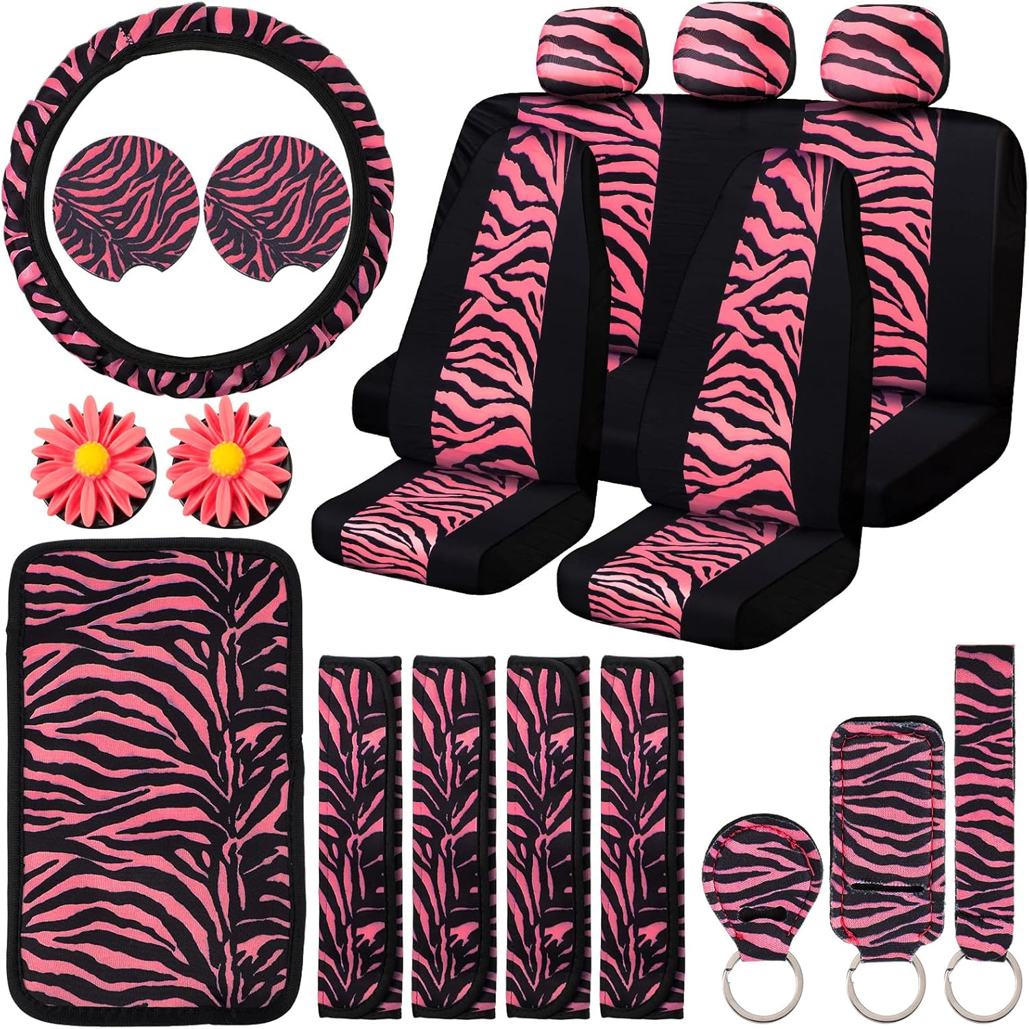 20 Pieces Hot Pink Zebra Print Car Accessories Set F5914