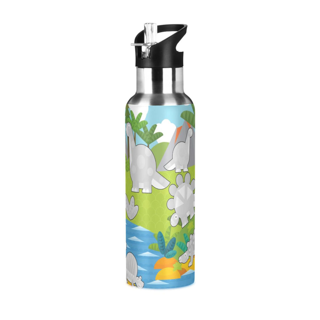 Gray Dinosaurs Stainless Steel Water Bottle with Straw Lid 20 OZ C742124