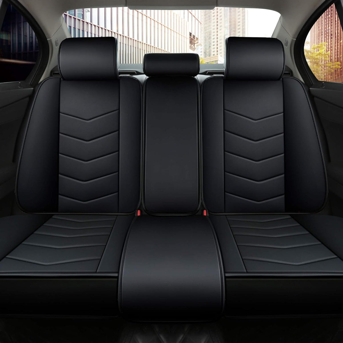 Black with White Trim Full Set Car Seat Cover N88787