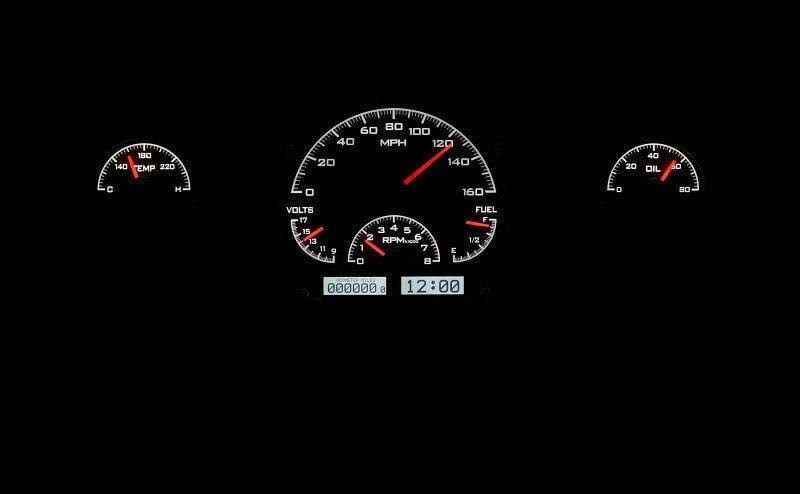 57 Chevy Car Analog Gauges System Black Alloy White Q571832