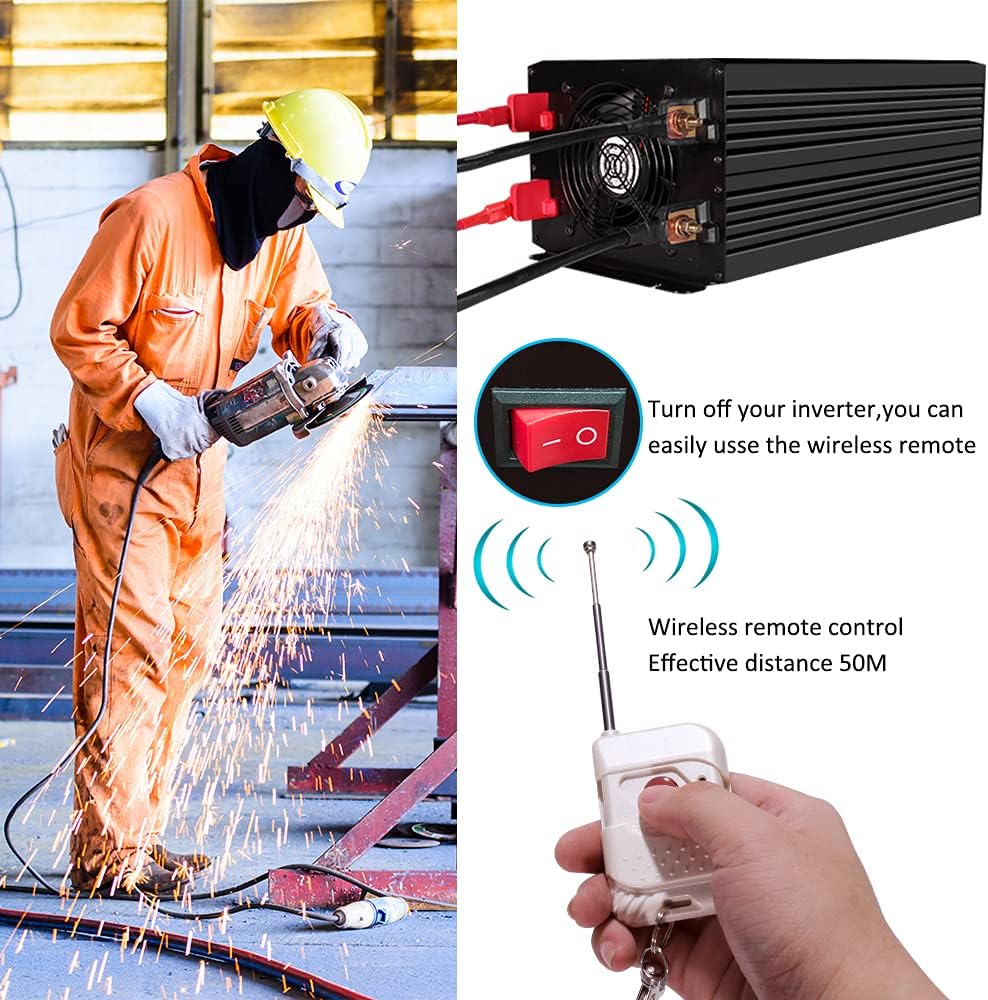 1500 Watt Pure Sine Wave Power Inverter 12V DC to 110V AC 60HZ with 4 AC Outlets and 1 USB Output X38638