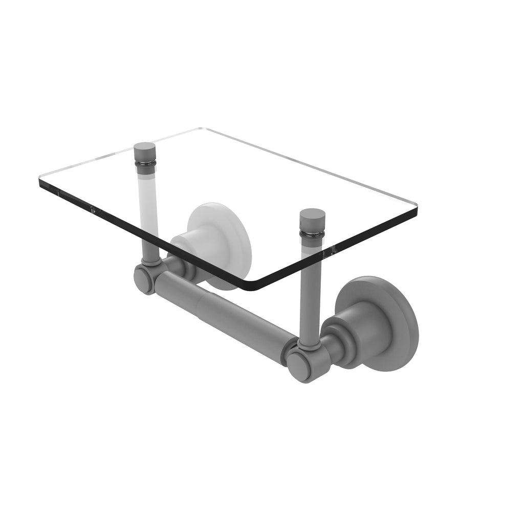 Matte Gray Two Post Toilet Tissue Holder with Glass Shelf P825198