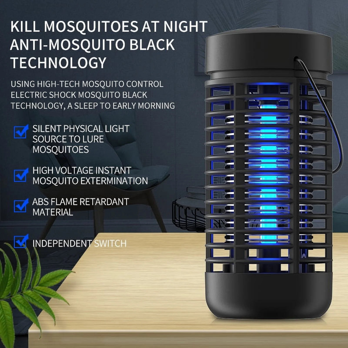 4000V Black Hanging Electronic Insect Killer with 15W Mosquito Light Bulb P68036
