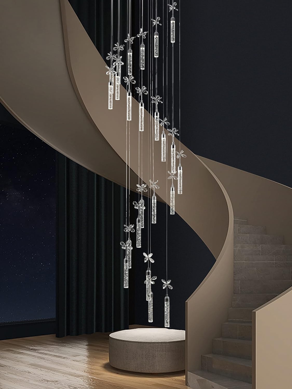 12-Lights Raindrop Spiral Crystal Chandelier with Remote Control Dimmable LED D3158