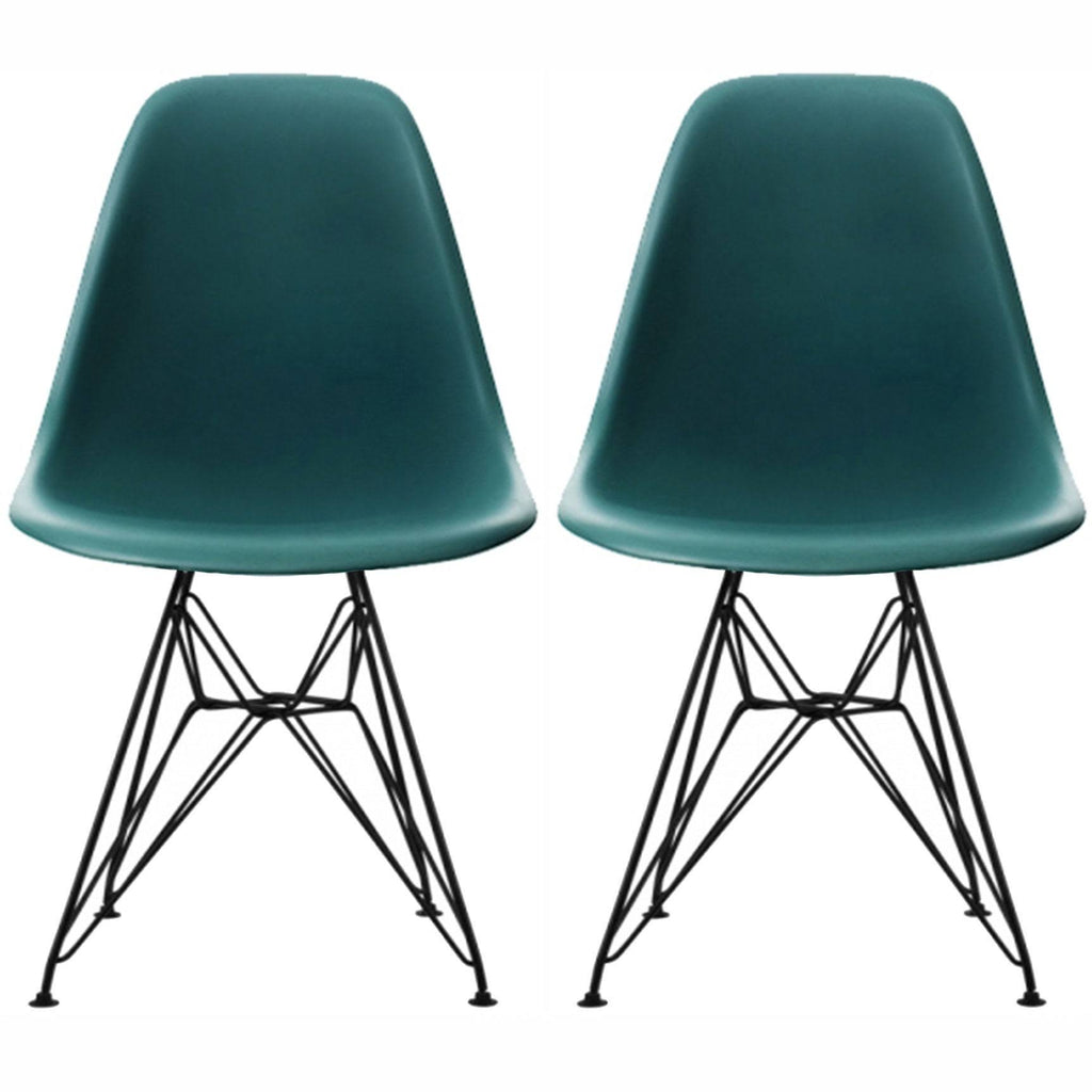 Teal Molded Plastic Dining Chairs with Black Wire Legs D524783