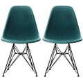 Teal Molded Plastic Dining Chairs with Black Wire Legs D524783