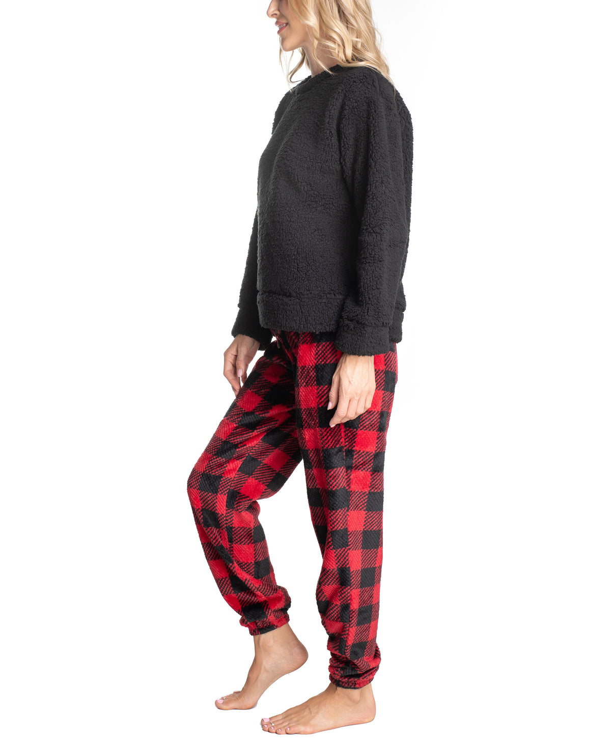 Sherpa Plush Pajama Set, Buffalo/Black, X-Small F702068