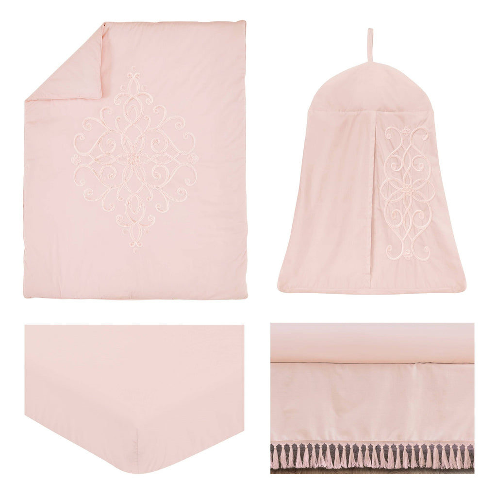 Pink Boho Baby Girl Nursery Crib Bedding Set - 4 Pieces Solid Color Blush J9411