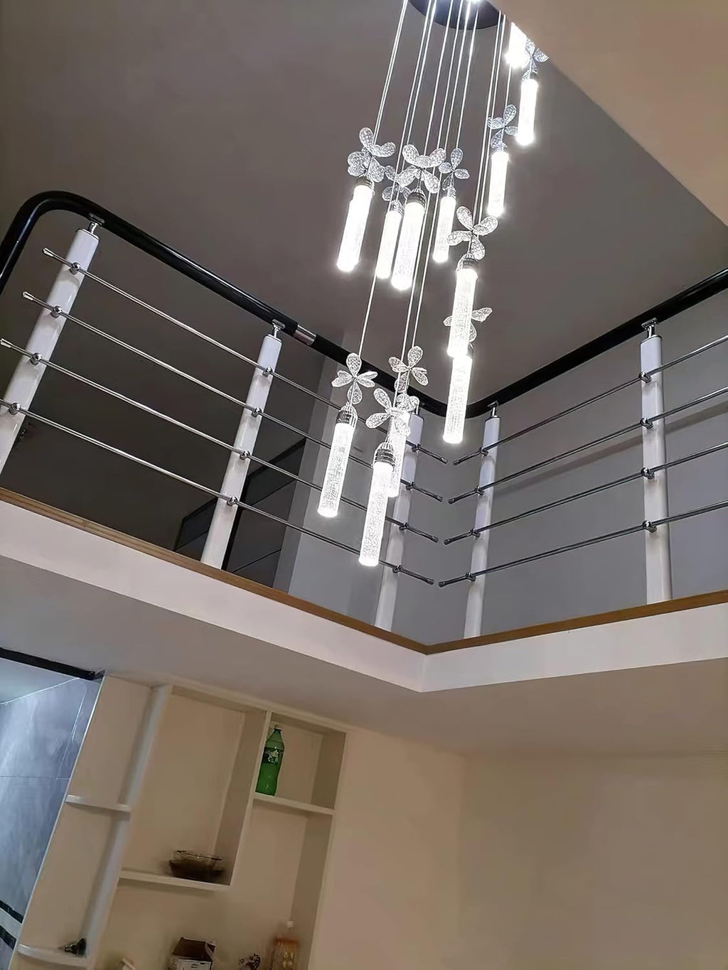 12-Lights Raindrop Spiral Crystal Chandelier with Remote Control Dimmable LED D3158